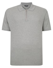 Bigdude – Poloshirt mit Waffelmuster und Reißverschluss in Grau, Größe T